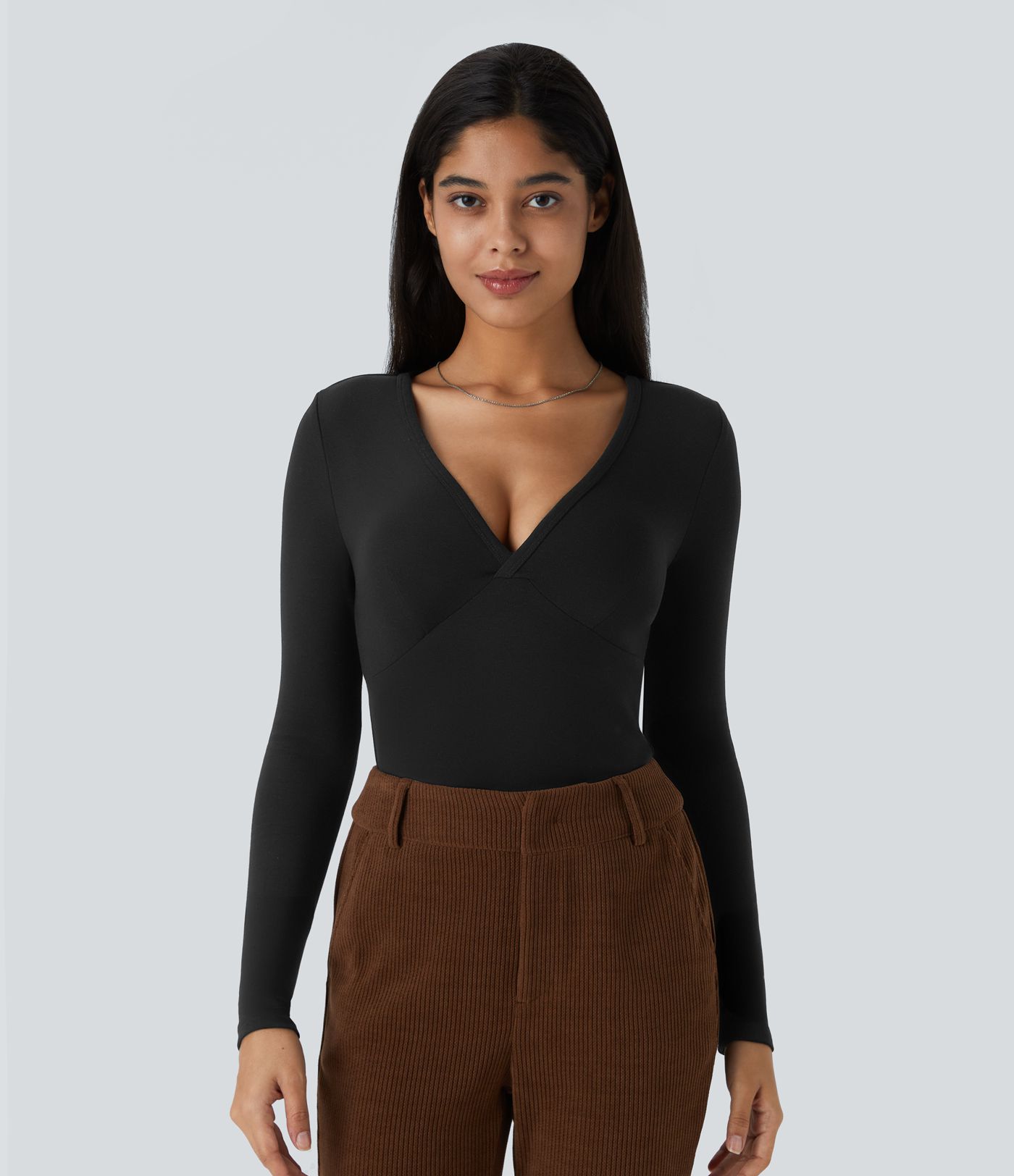 V Neck Long Sleeve Thermal Work Top