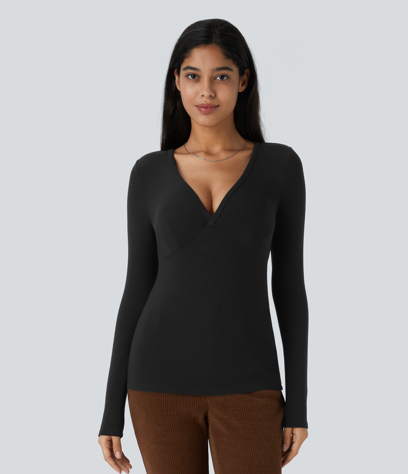 V Neck Long Sleeve Thermal Work Top
