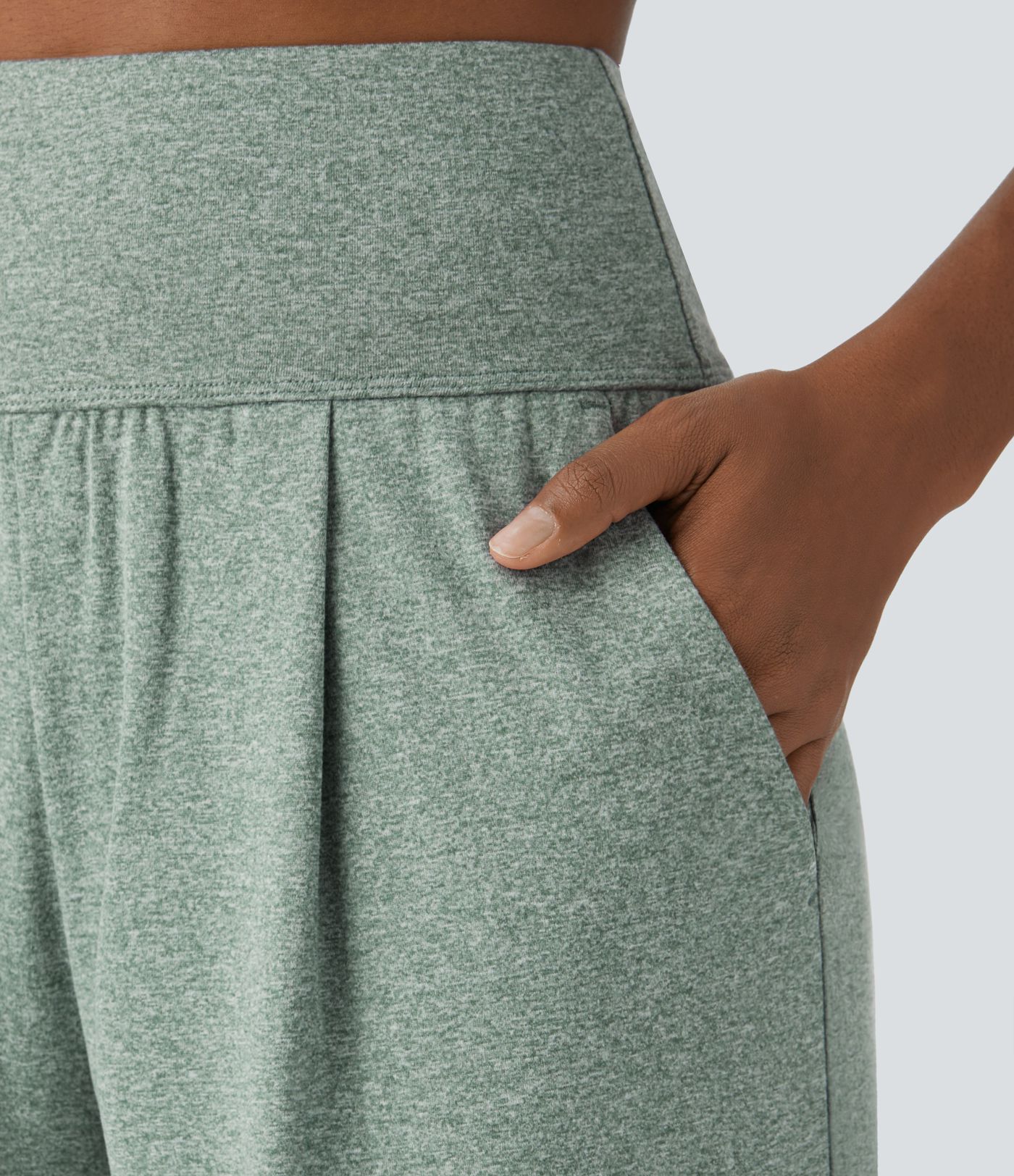 Pantalon de yoga droit à taille haute, plis et poches latérales