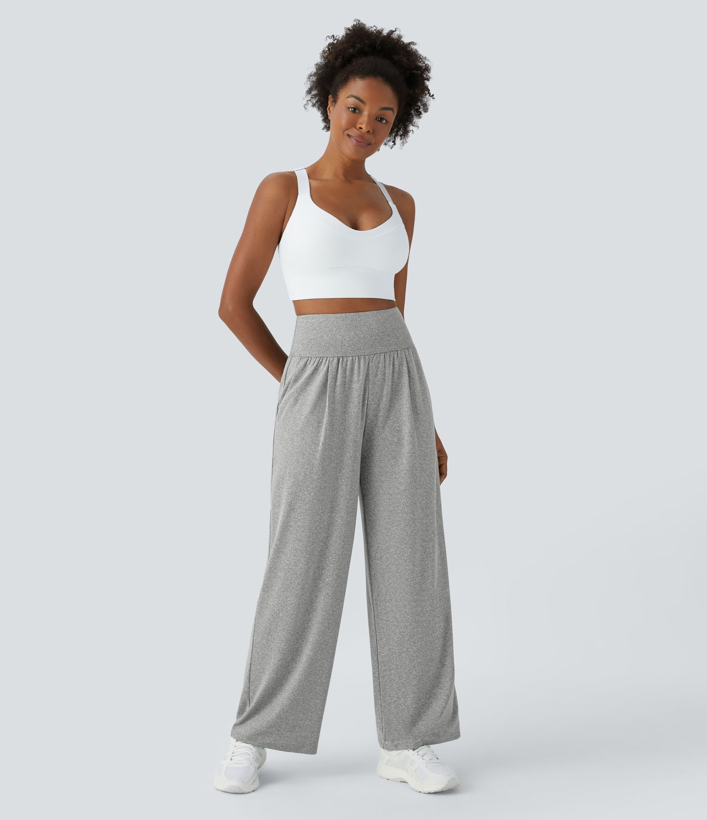 Pantalón yoga tiro alto recto bolsillo lateral pliegue