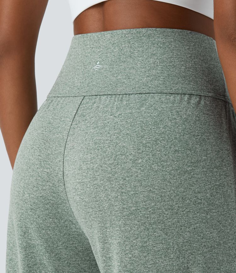 Pantalon de yoga droit à taille haute, plis et poches latérales