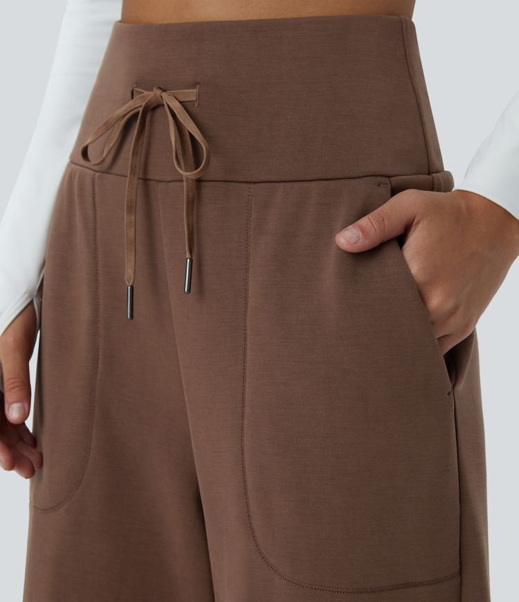 High Waisted Drawstring Pocket Straight Leg Yoga Pants