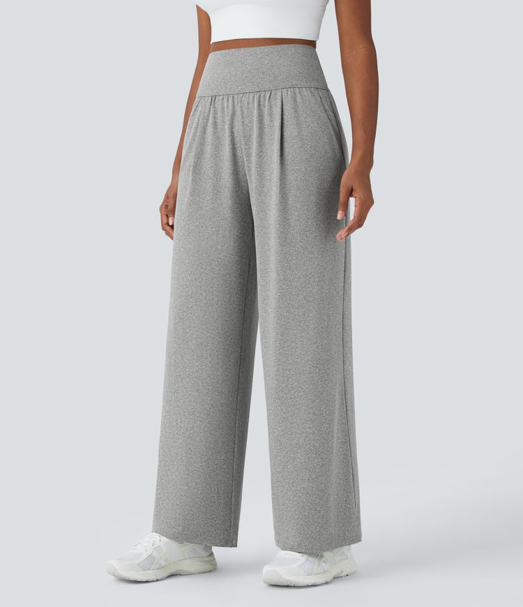 Pantalón yoga tiro alto recto bolsillo lateral pliegue