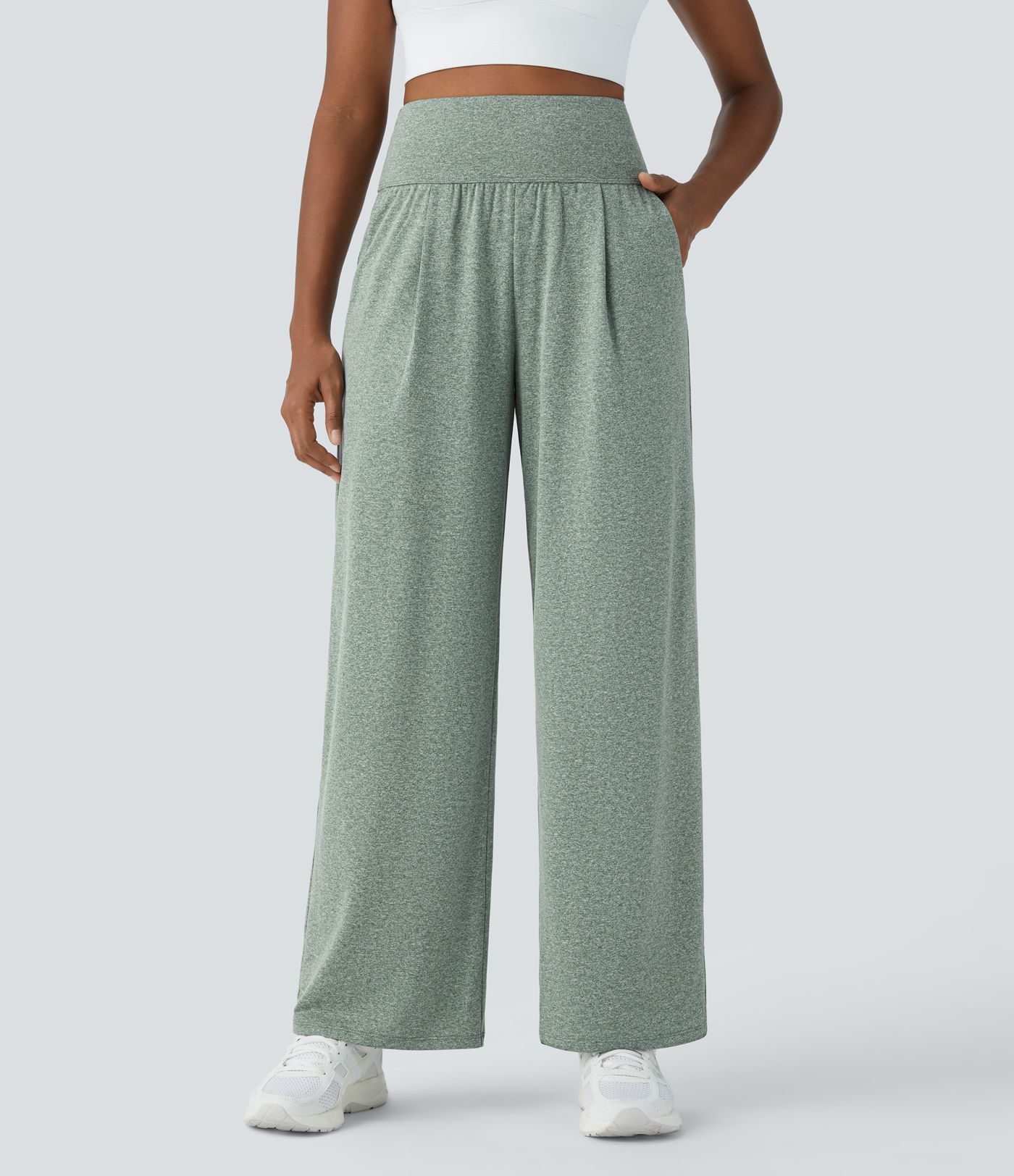 Pantalon de yoga droit à taille haute, plis et poches latérales