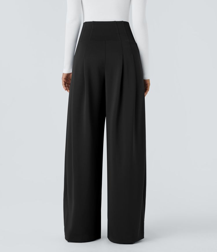 Halara Flex™ Super High Waisted Decorative Buttons Side Pocket Wide Leg Crepe Work Pants