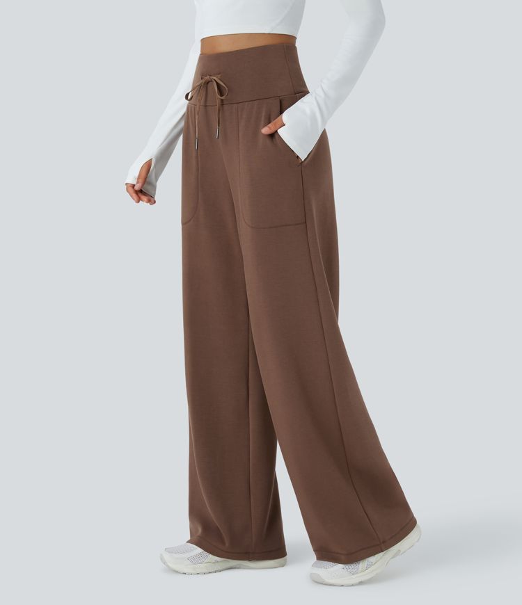 High Waisted Drawstring Pocket Straight Leg Yoga Pants