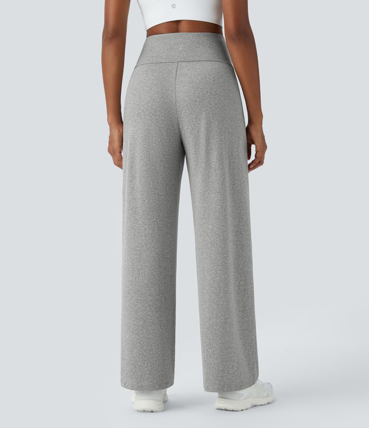 Pantalón yoga tiro alto recto bolsillo lateral pliegue