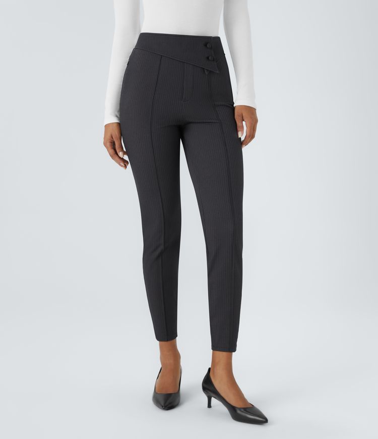 Foldover High Waisted Side Zipper Pocket Herringbone Work Leggings