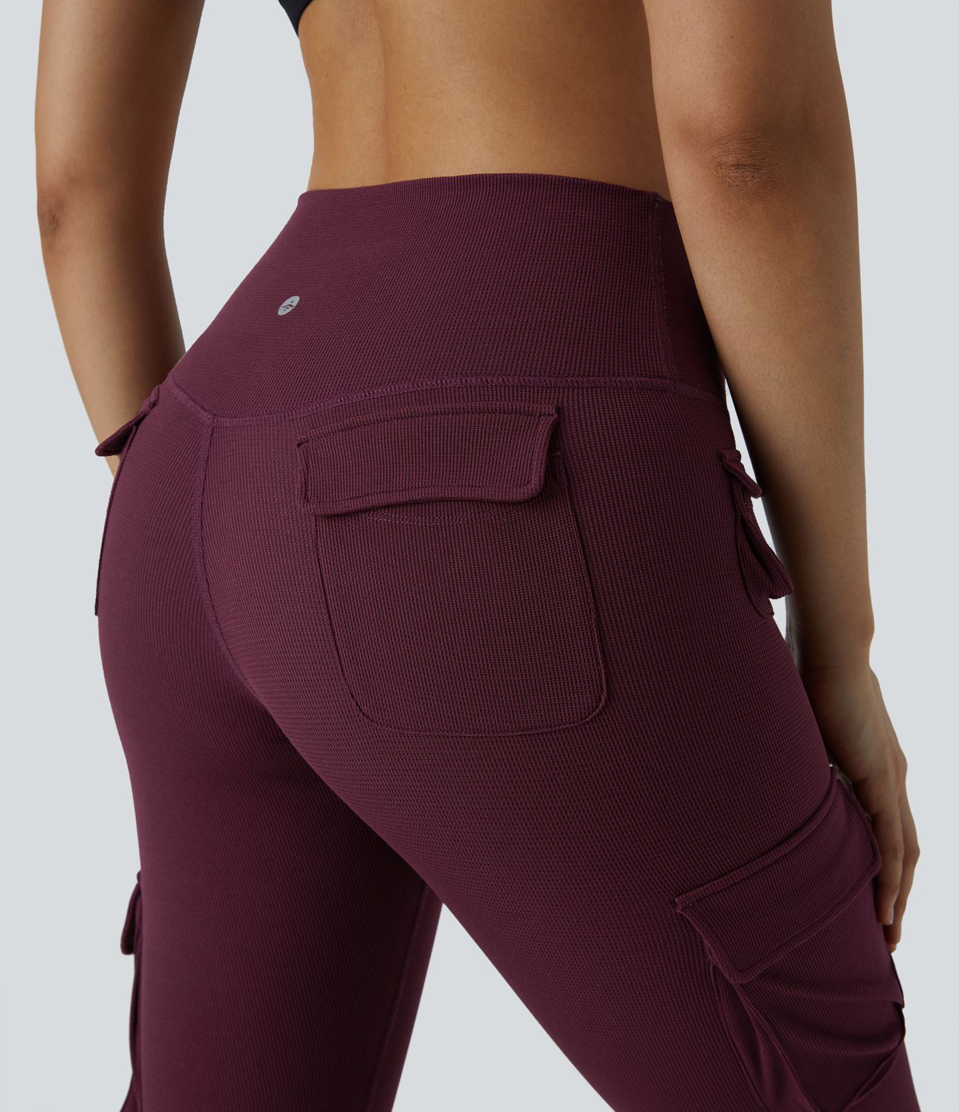 High Waisted Multiple Pockets Waffle 7/8 Yoga Leggings