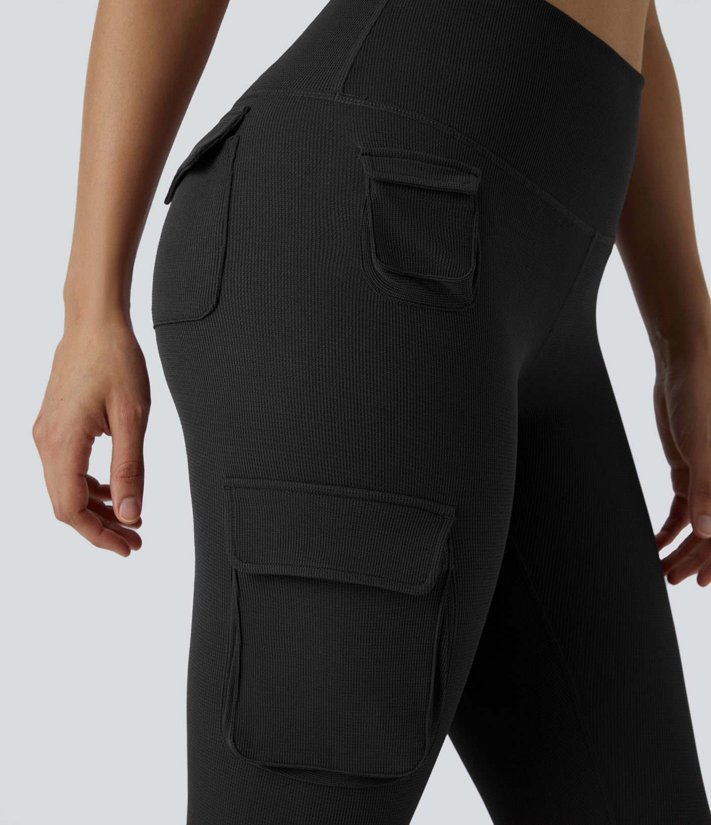 High Waisted Multiple Pockets Waffle 7/8 Yoga Leggings