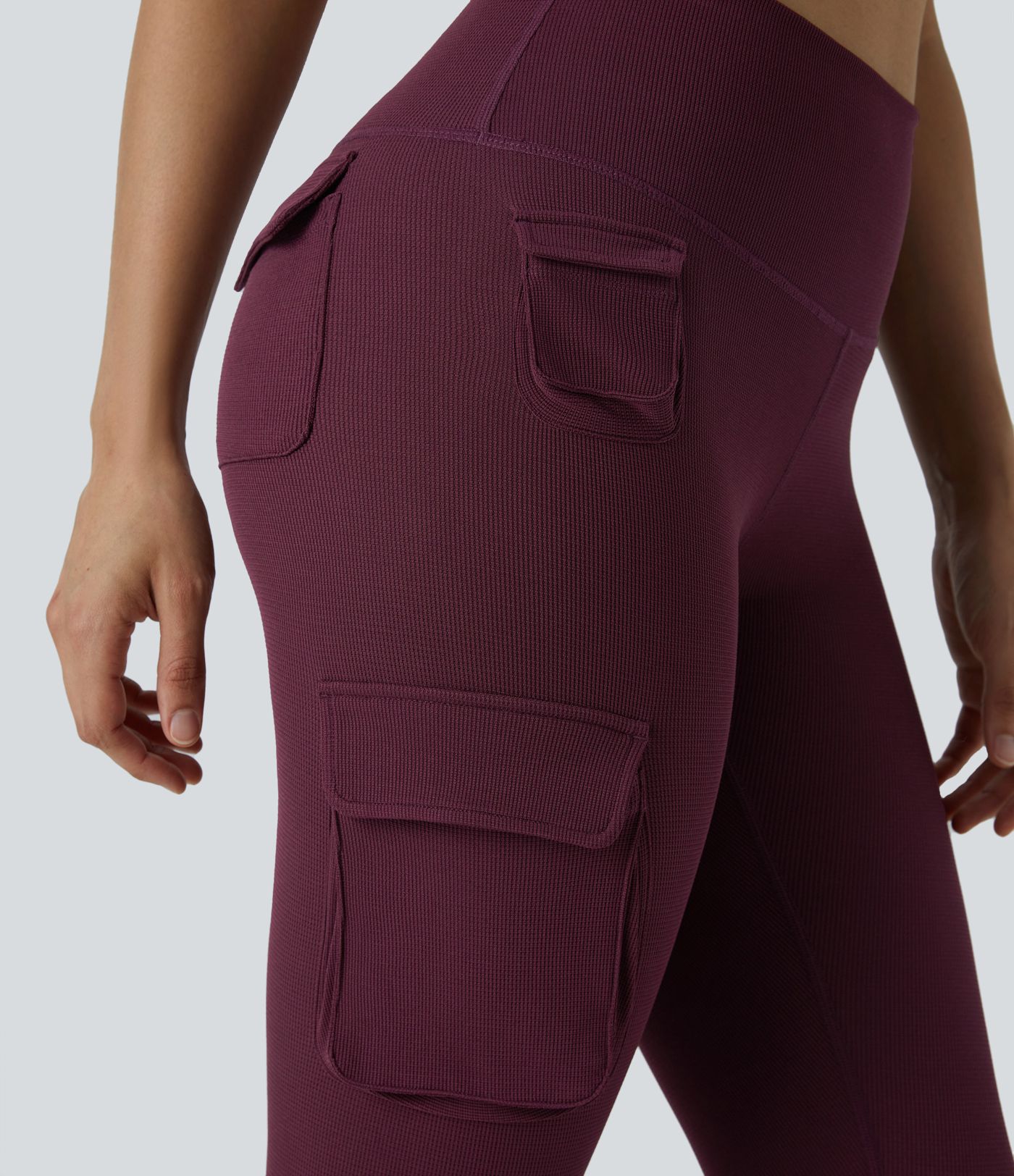High Waisted Multiple Pockets Waffle 7/8 Yoga Leggings