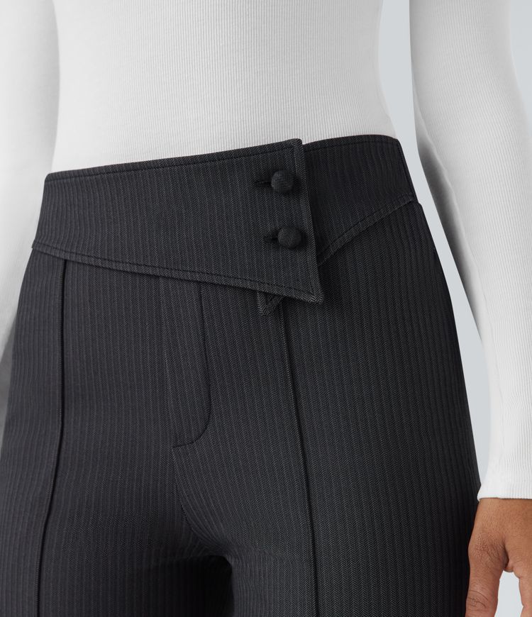 Foldover High Waisted Side Zipper Pocket Herringbone Work Leggings