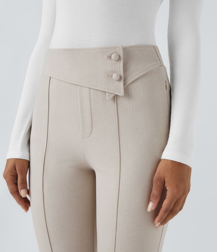 Legging de travail taille haute à revers avec poches zippées latérales motif chevron