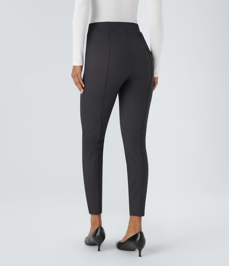 Foldover High Waisted Side Zipper Pocket Herringbone Work Leggings