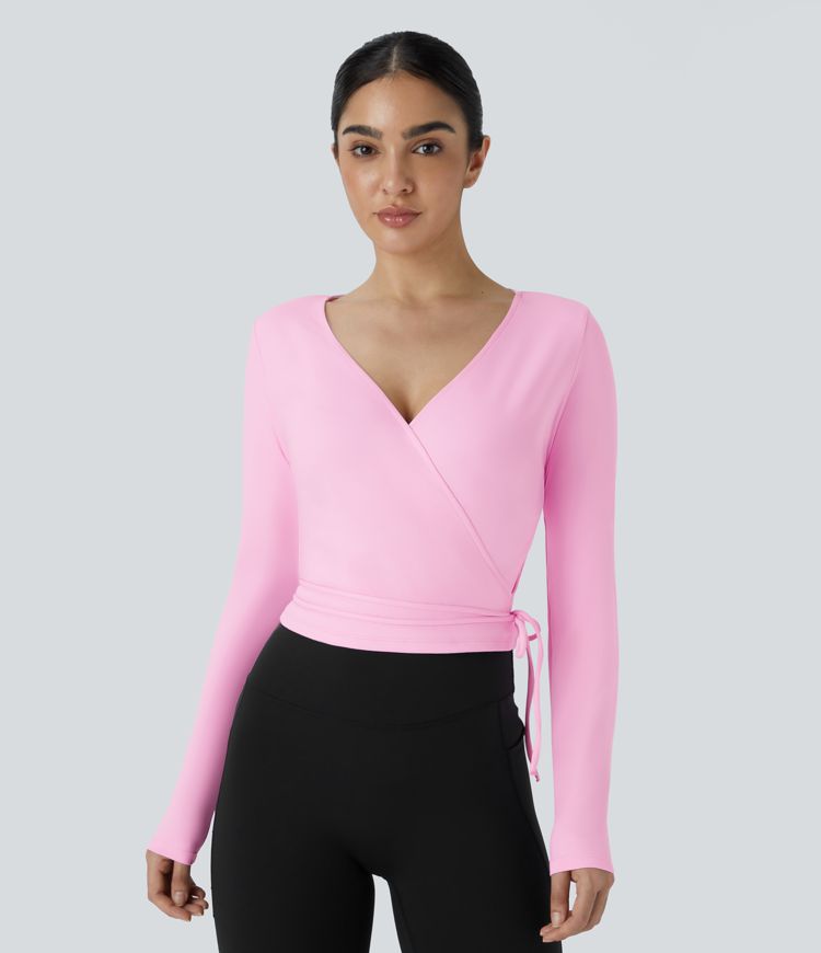 SoftlyZero™ Plush V Neck Tie Side Long Sleeve Yoga Sports Top
