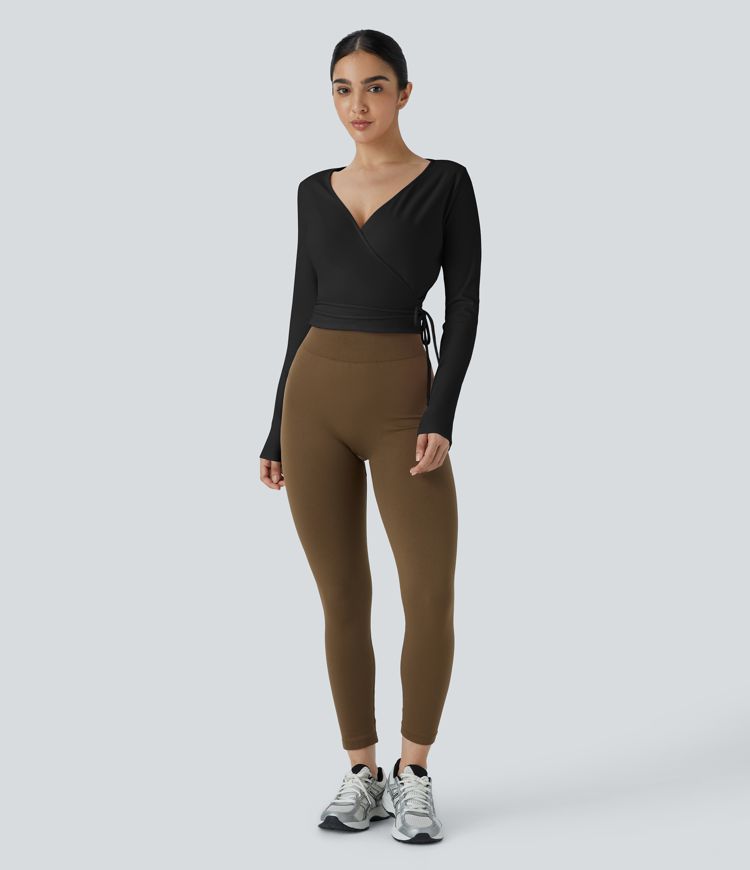 Softlyzero™ Plush V-Neck Tie-Side Long Sleeve Yoga Sports Top