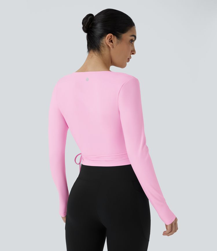 Softlyzero™ Plush V Neck Tie Side Long Sleeve Yoga Sports Top