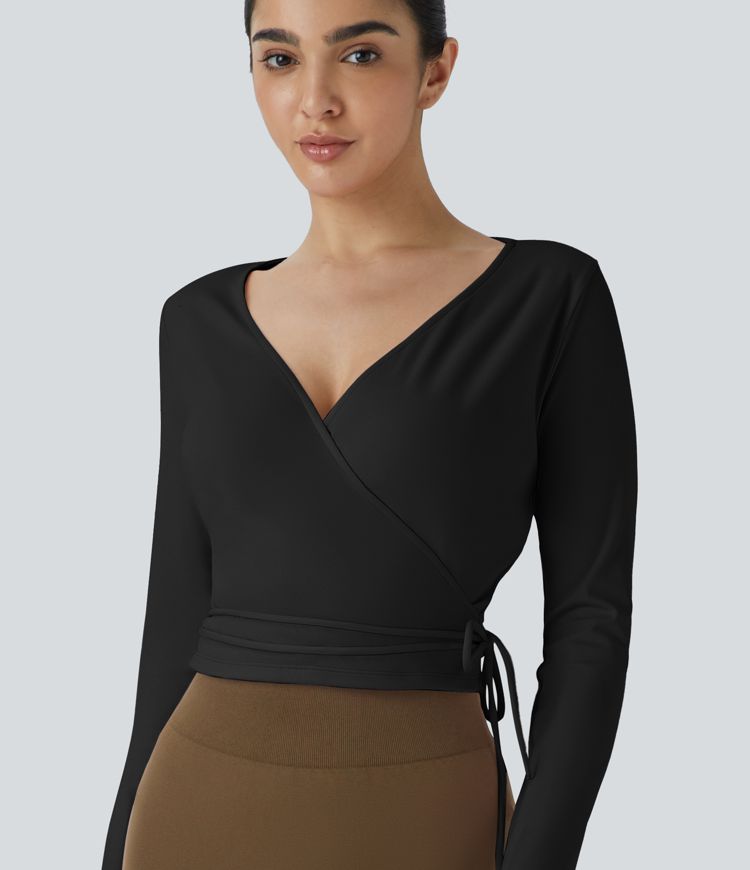 Softlyzero™ Plush V Neck Tie Side Long Sleeve Yoga Sports Top