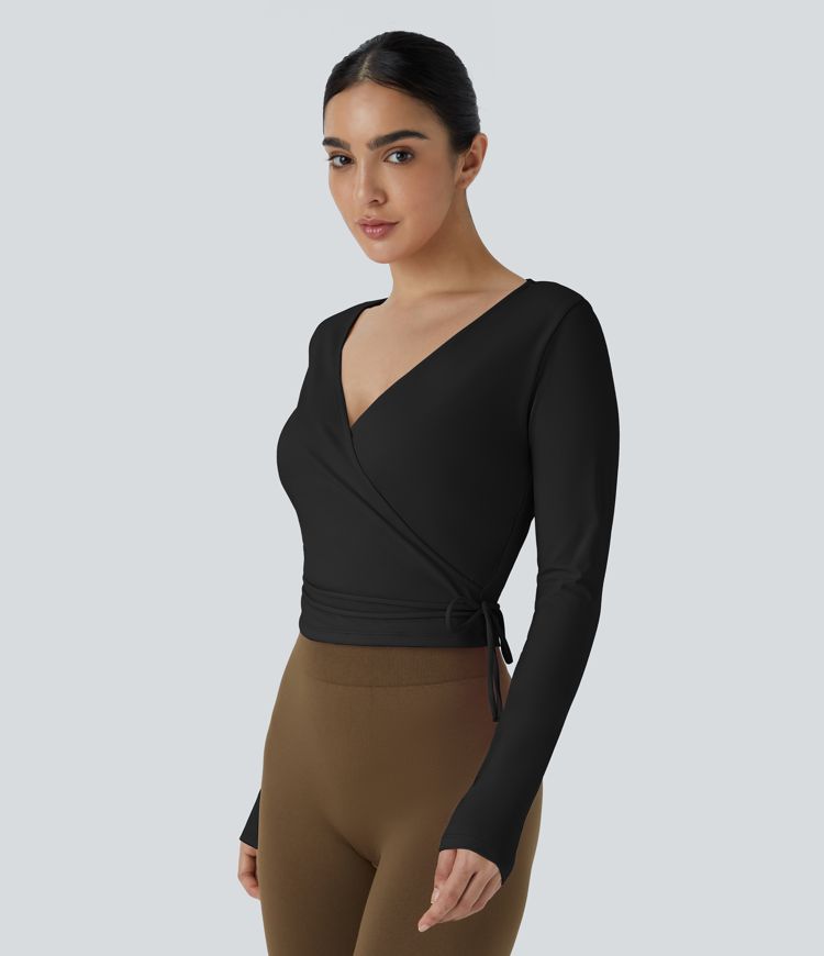 Softlyzero™ Plush V Neck Tie Side Long Sleeve Yoga Sports Top