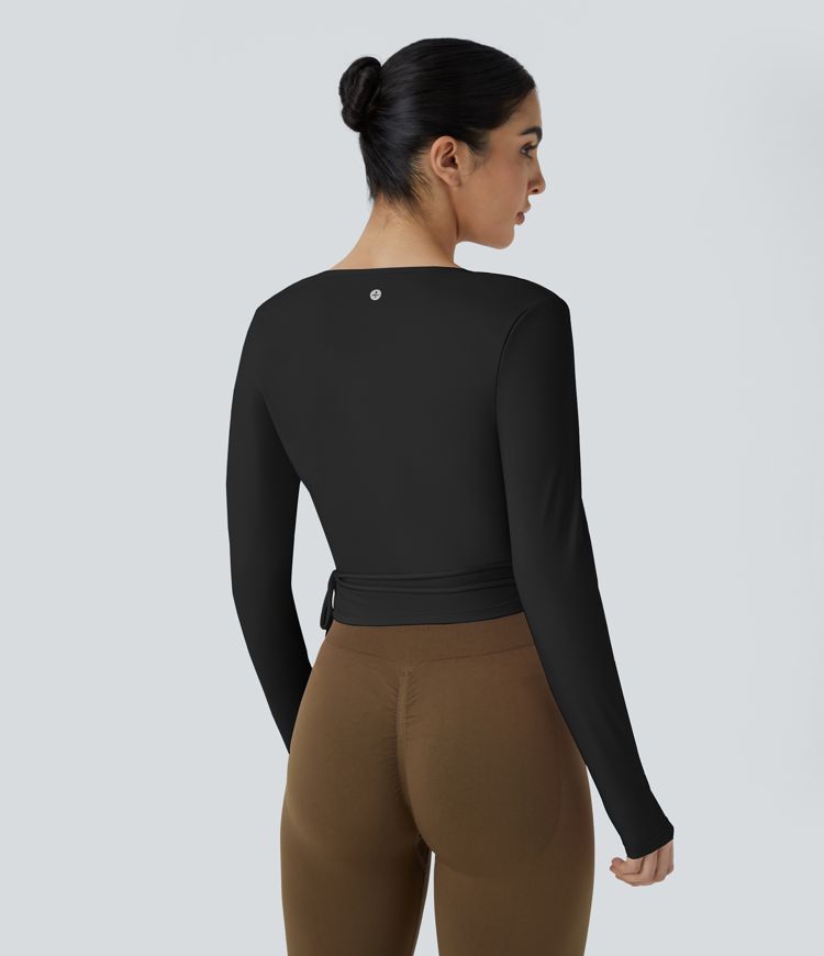 Softlyzero™ Plush V Neck Tie Side Long Sleeve Yoga Sports Top