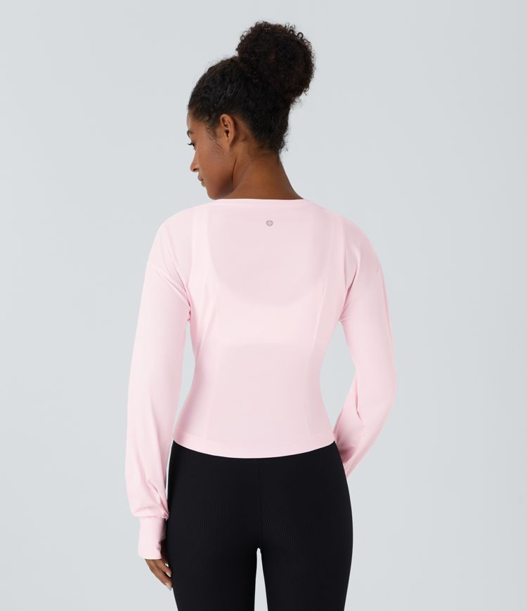 Round Neck Thumb Hole Slim Yoga Sports Top