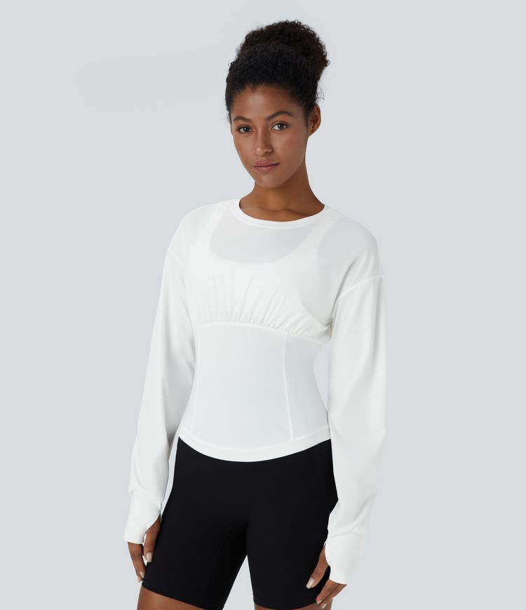 Round Neck Thumb Hole Slim Yoga Sports Top