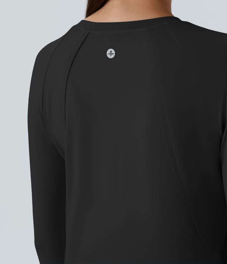 Round Neck Long Sleeve Ruffle Hem Running Sports Top