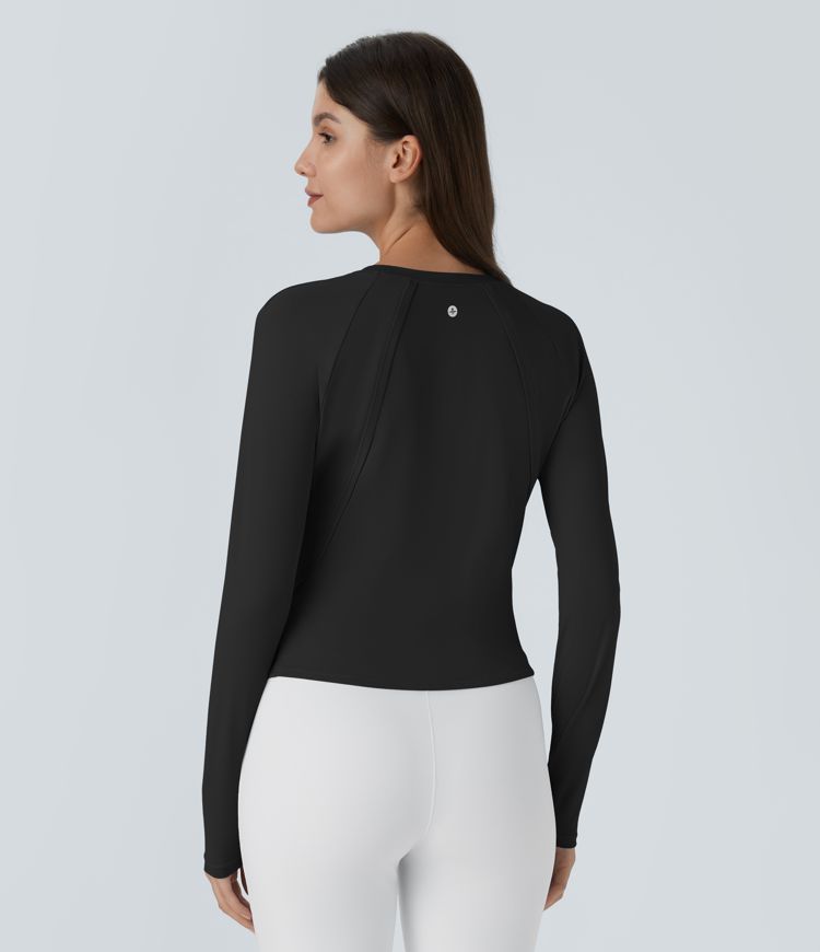 Round Neck Long Sleeve Ruffle Hem Running Sports Top