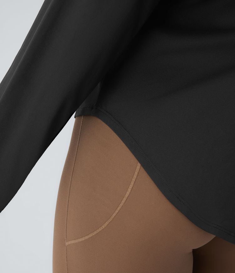 Round Neck Crossover Back High Low Curved Hem Hiking Sports Top