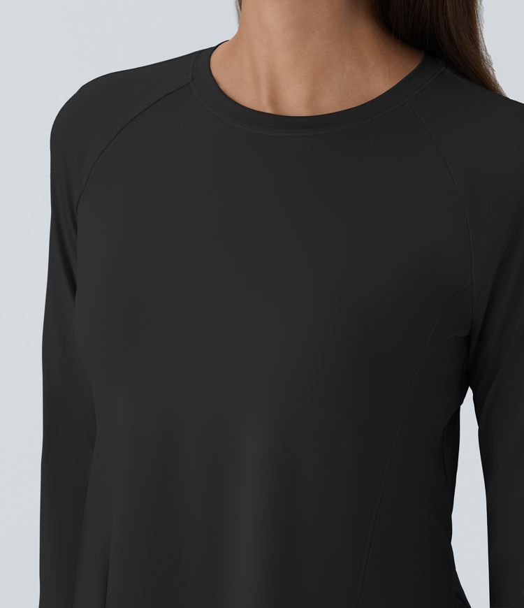 Round Neck Long Sleeve Ruffle Hem Running Sports Top