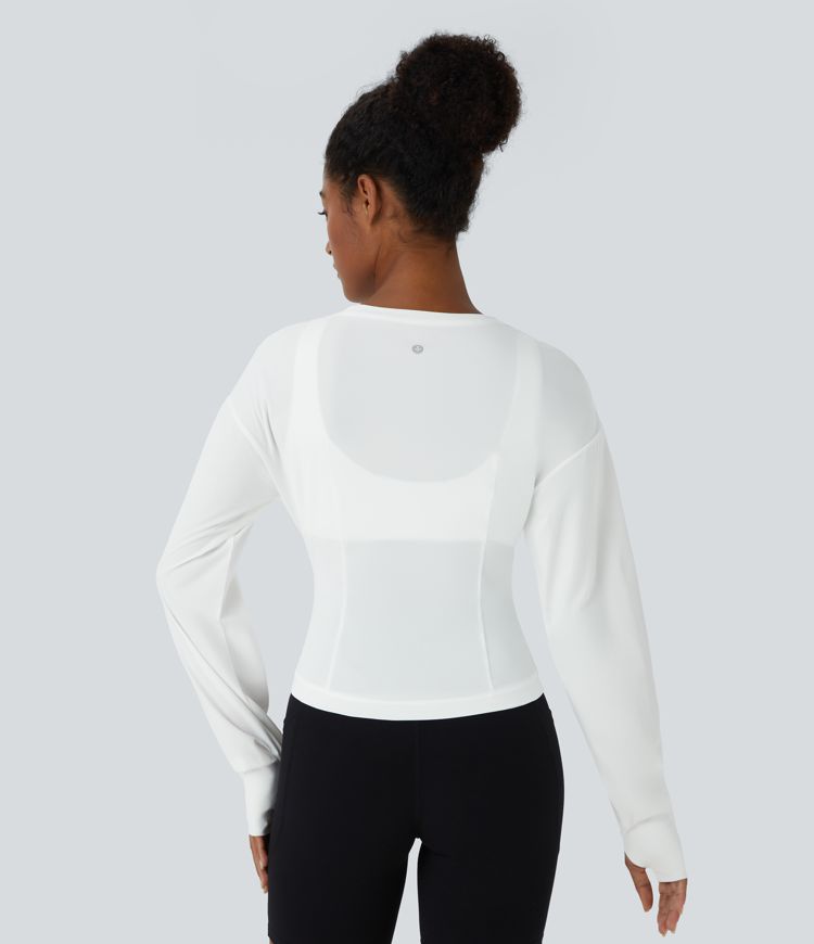 Round Neck Thumb Hole Slim Yoga Sports Top