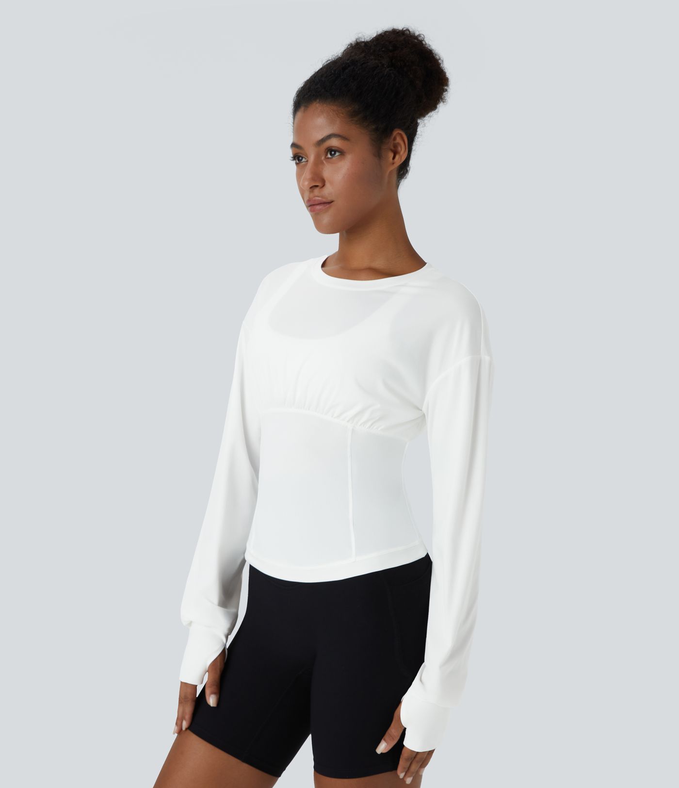 Round Neck Thumb Hole Slim Yoga Sports Top