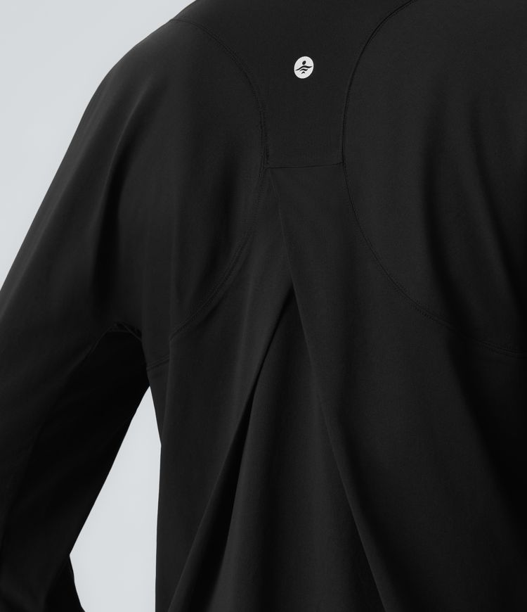 Round Neck Crossover Back High Low Curved Hem Hiking Sports Top