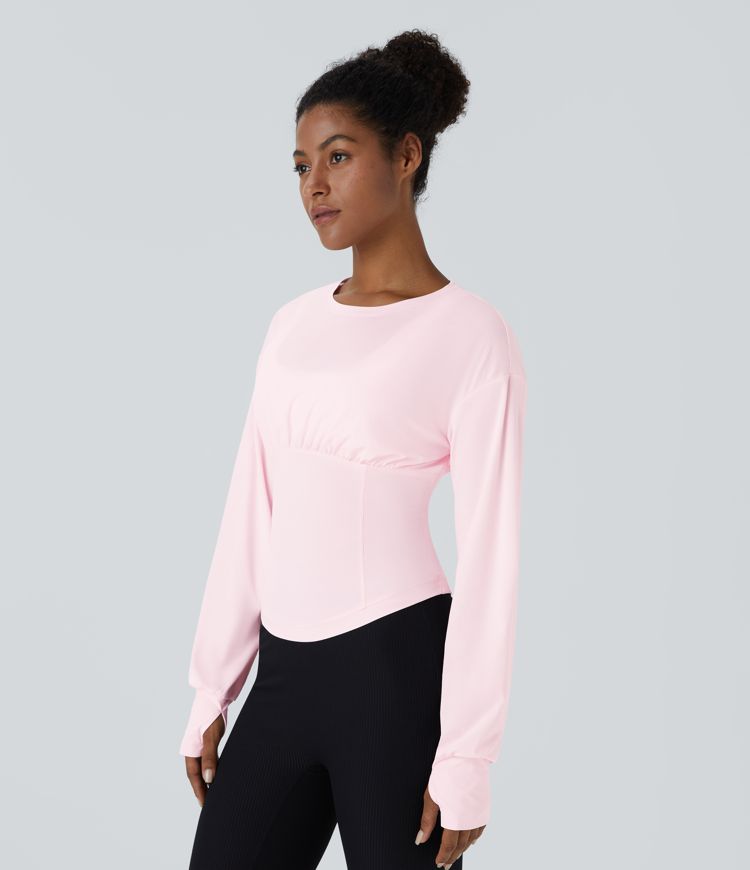 Round Neck Thumb Hole Slim Yoga Sports Top