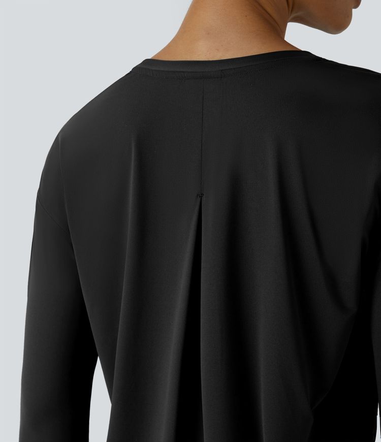 Yoga-Sport-Top mit Rundhalsausschnitt, Daumenloch, gefaltetem, abgerundetem Saum