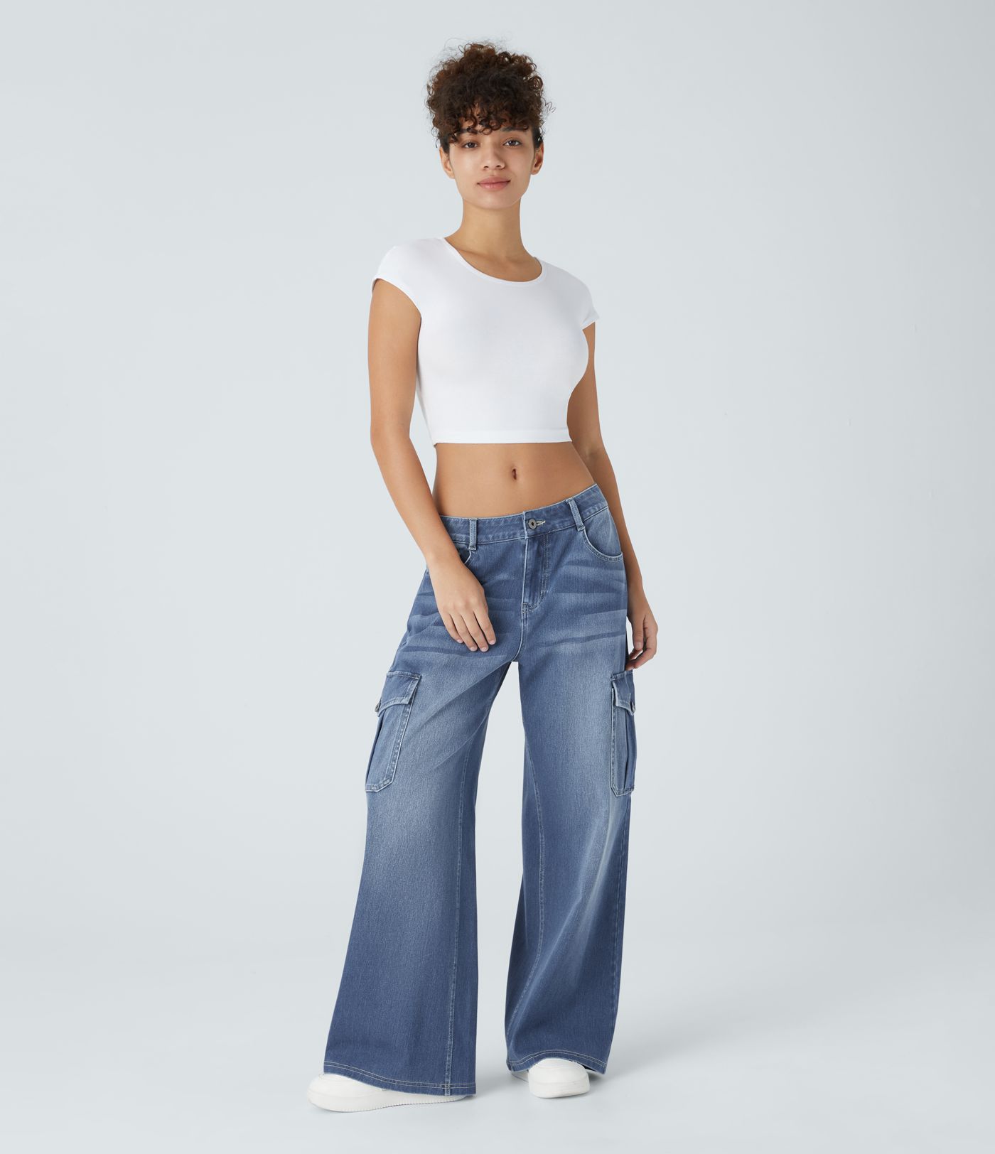 Halara Flex™ Low Rise Pockets Casual Baggy Wide Leg Cargo Jeans