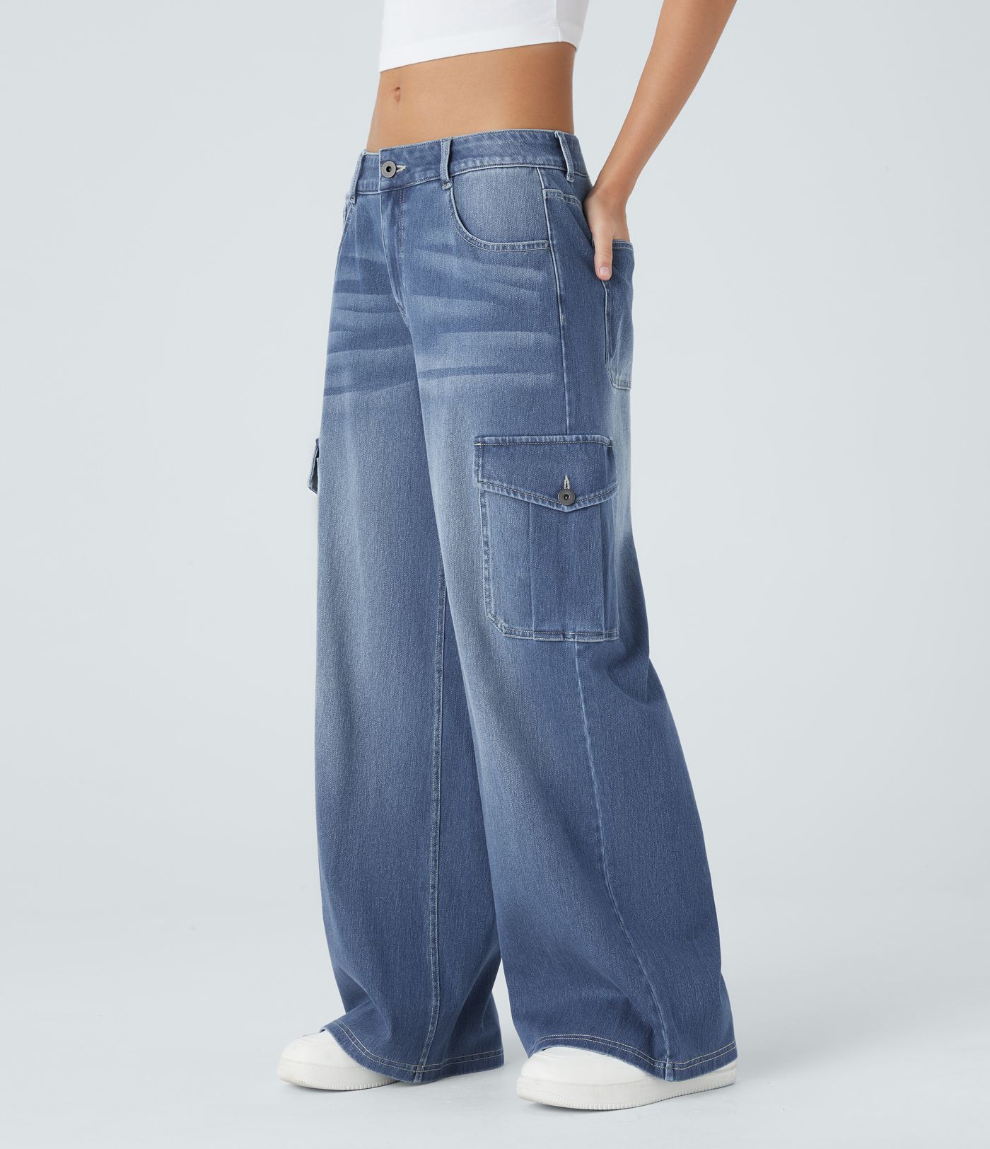 Halara Flex™ Low Rise Pockets Casual Baggy Wide Leg Cargo Jeans