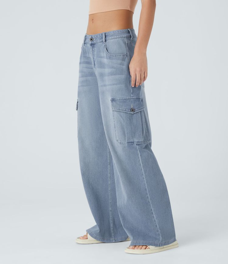 Halara Flex™ Low Rise Pockets Casual Baggy Wide Leg Cargo Jeans