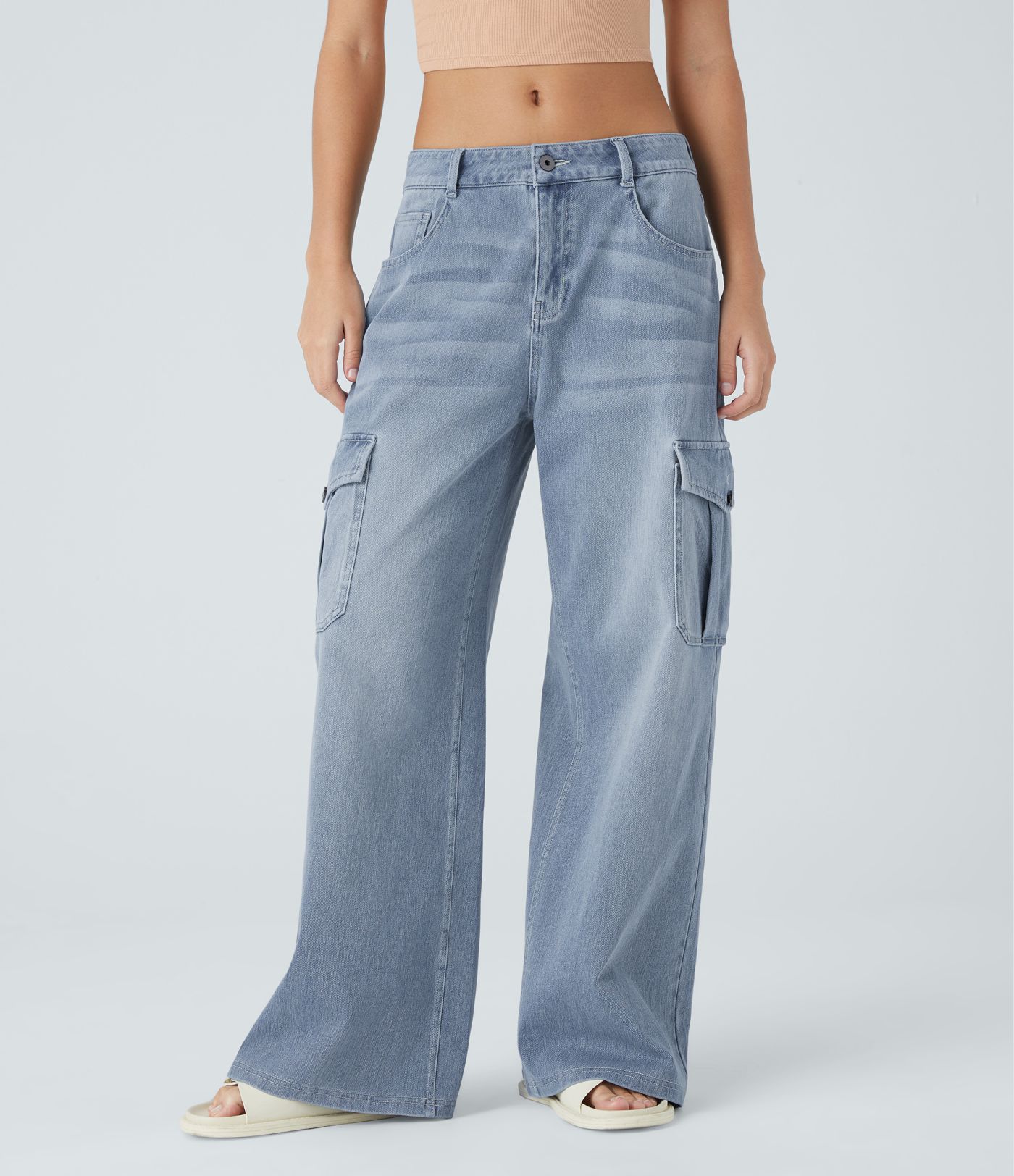 Halara Flex™ Low Rise Pockets Casual Baggy Wide Leg Cargo Jeans
