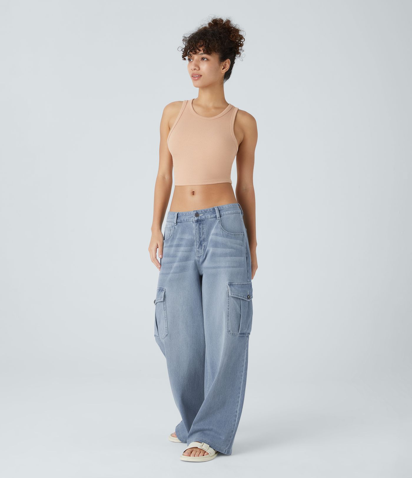 Halara Flex™ Low Rise Pockets Casual Baggy Wide Leg Cargo Jeans