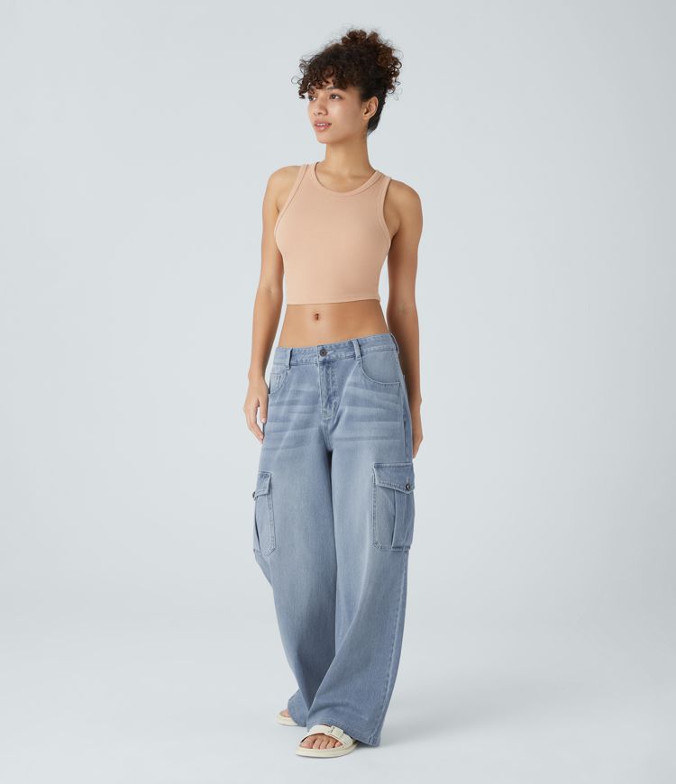 Halara Flex™ Low Rise Pockets Casual Baggy Wide Leg Cargo Jeans