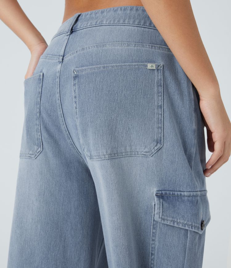 Halara Flex™ Low Rise Pockets Casual Baggy Wide Leg Cargo Jeans