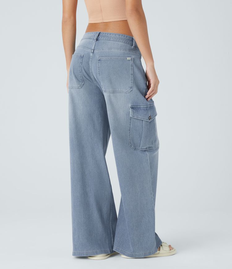Halara Flex™ Low Rise Pockets Casual Baggy Wide Leg Cargo Jeans