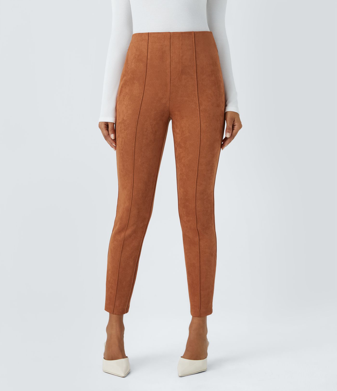 Halara Flex™ High Waisted Side Zipper Pocket Slim Suede Work Trousers