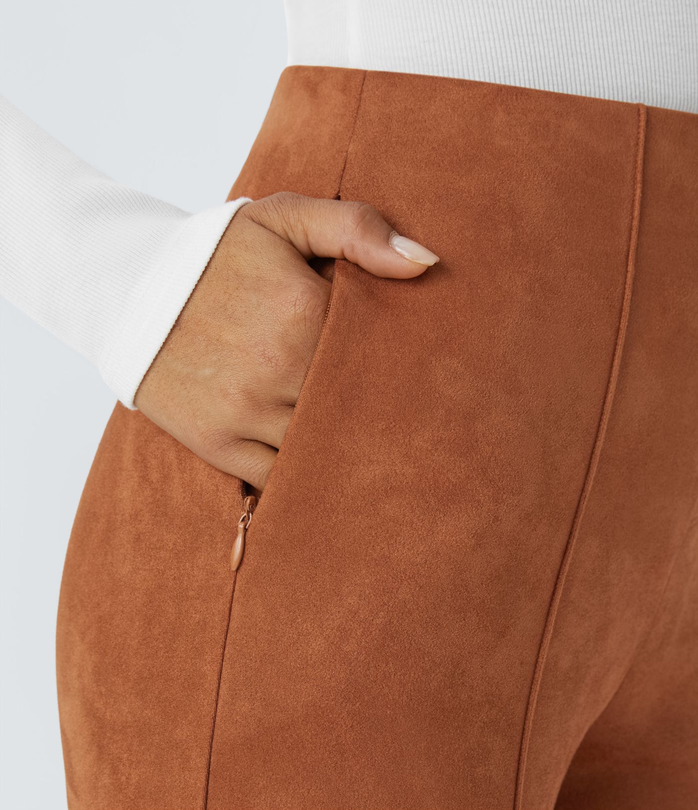 Halara Flex™ High Waisted Side Zipper Pocket Slim Suede Work Trousers