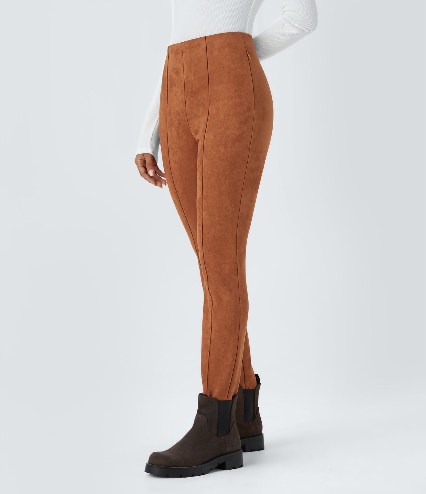 Halara Flex™ High Waisted Side Zipper Pocket Slim Suede Work Trousers