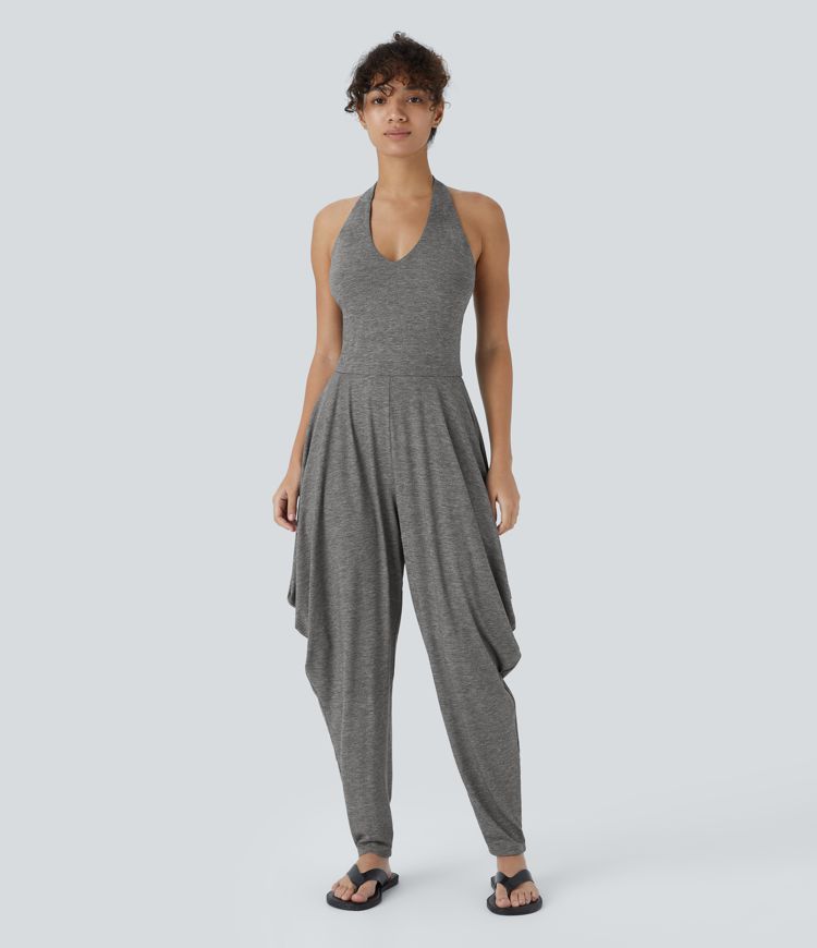 Halter Stacked Pocket Casual Jumpsuit
