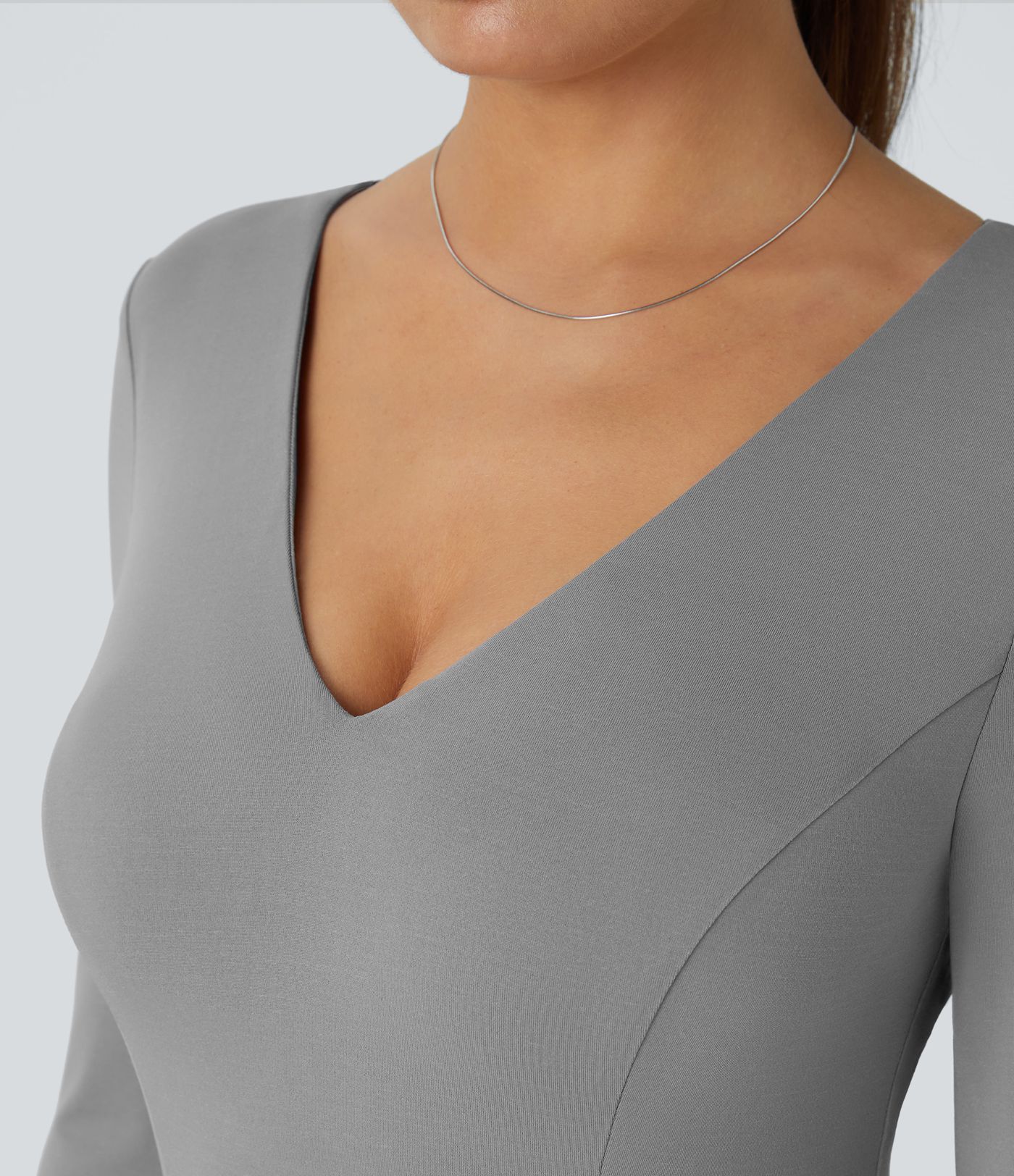 V Neck Long Sleeve Pocket Wide Leg Casual Jumpsuit