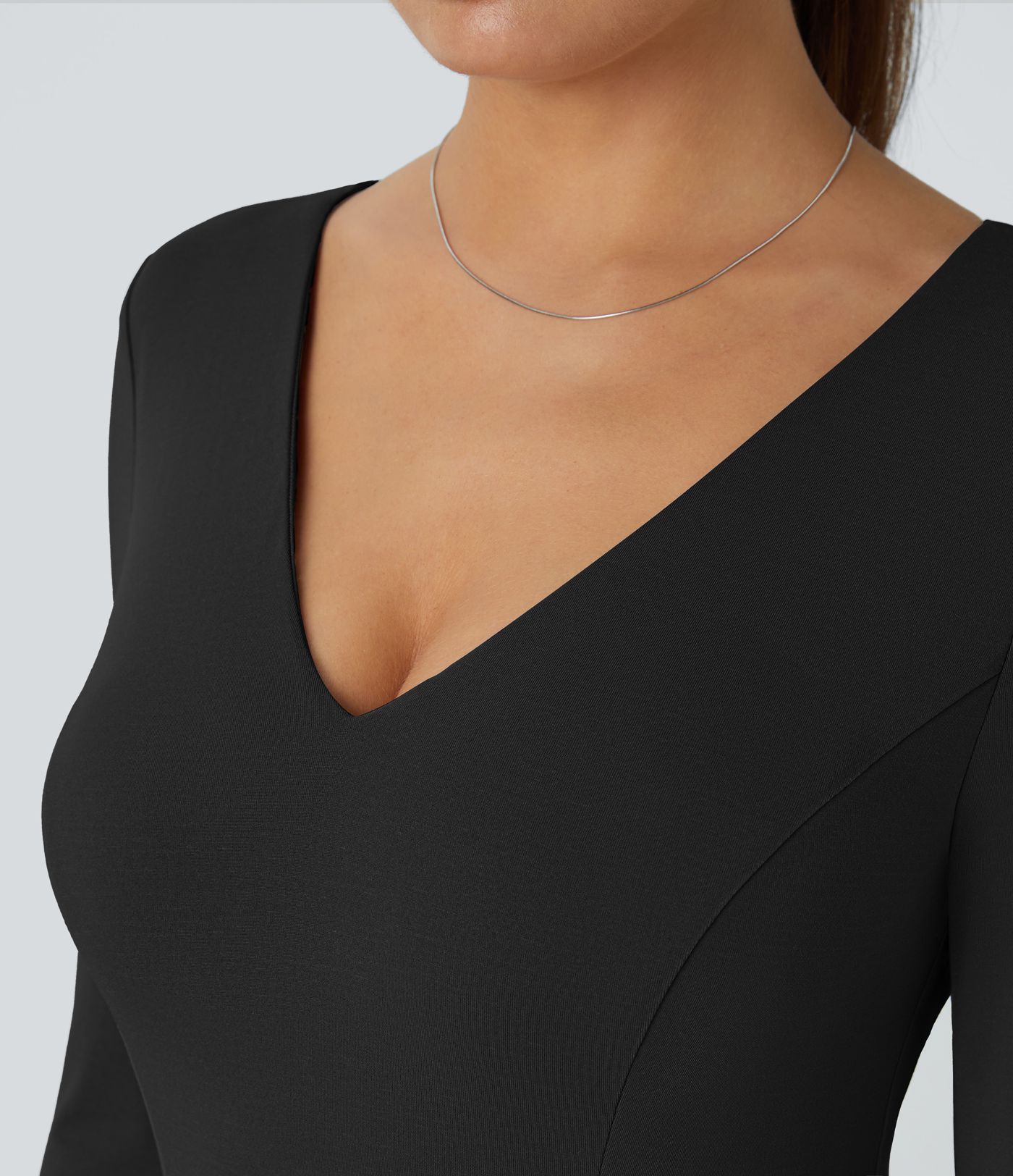 Combinaison Casual à Manches Longues Décolleté en V et Dos Nu Avec Poches Latérales Plissées et Jambes Larges