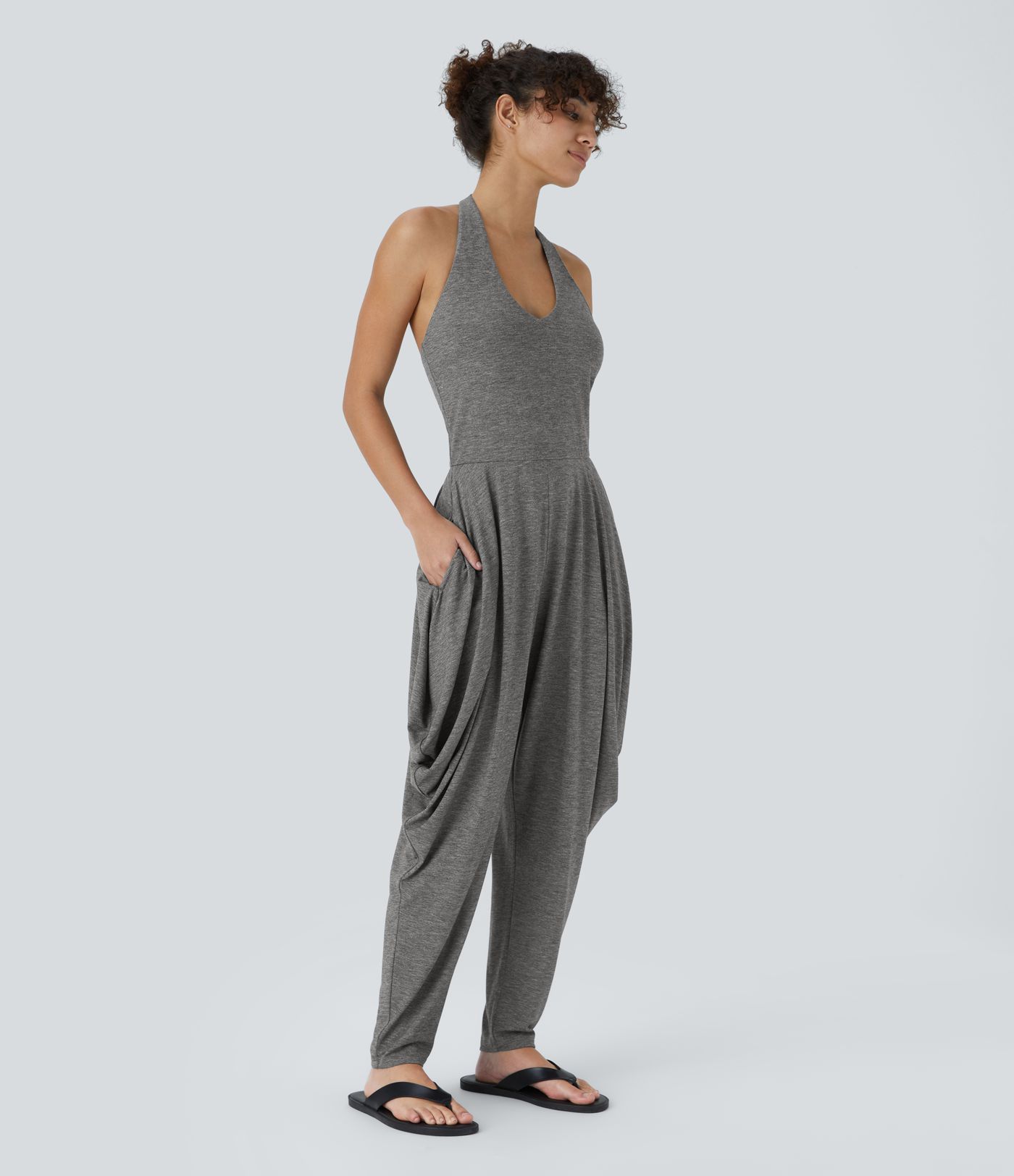 Halter Stacked Pocket Casual Jumpsuit
